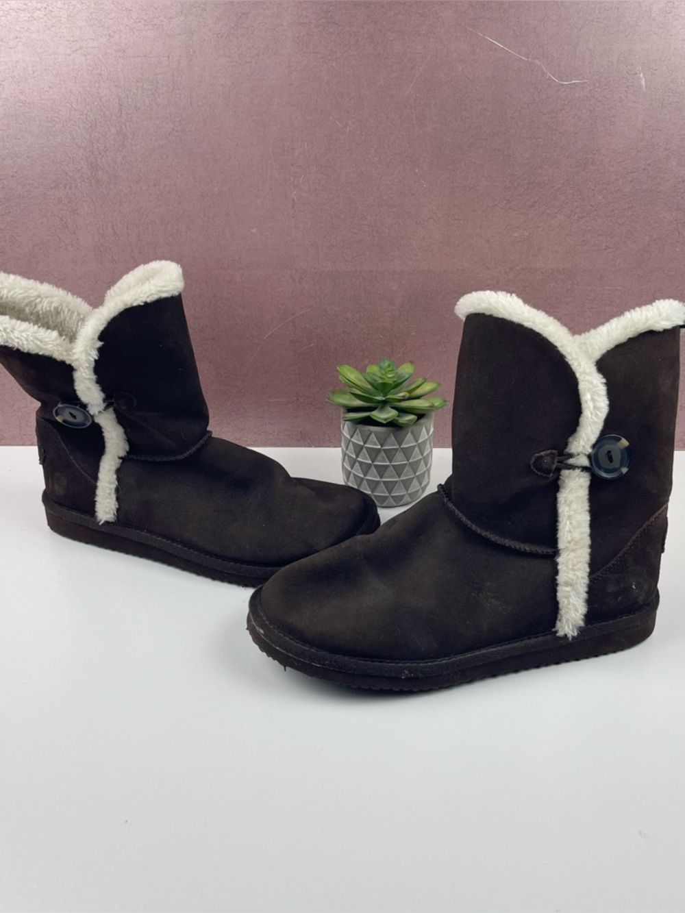 American Eagle Outfitters Brown White Suede Faux Fur Boots Shoes Women Size 8